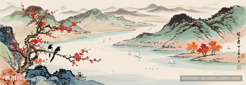 工笔花鸟山水画喜上眉梢