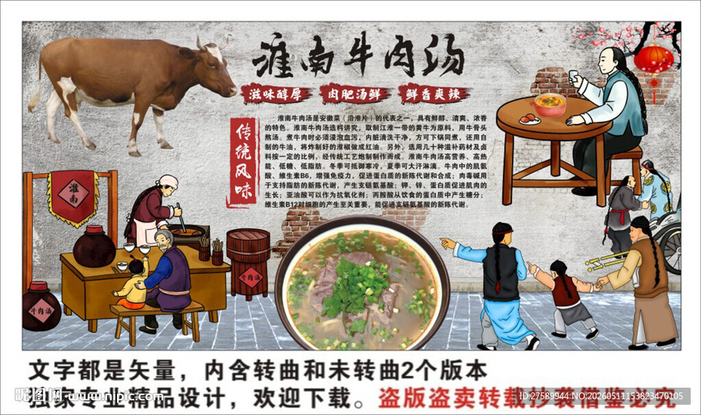 淮南牛肉汤背景墙装饰画