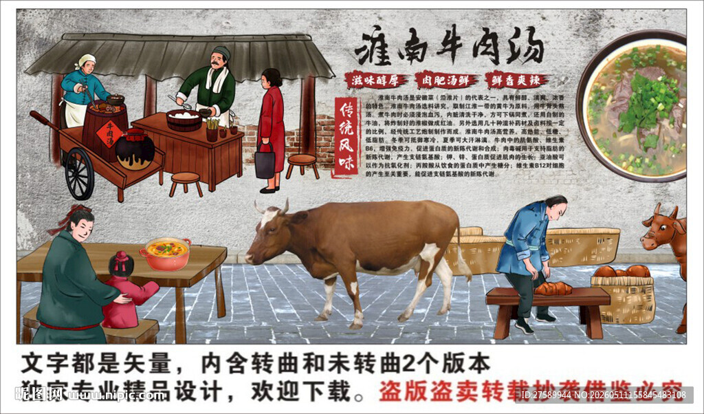 淮南牛肉汤背景墙装饰画