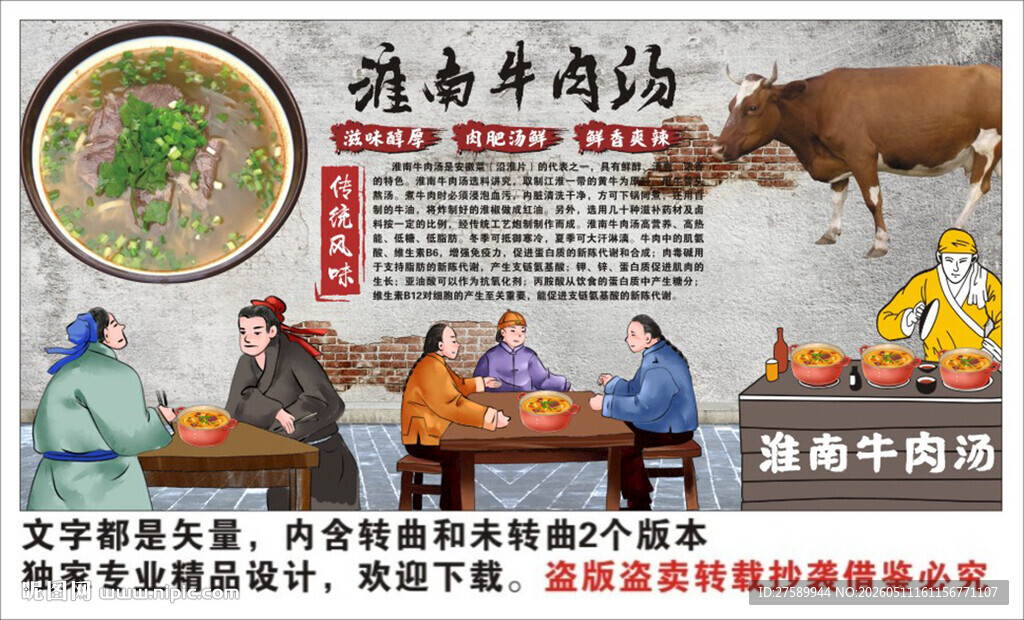淮南牛肉汤背景墙装饰画