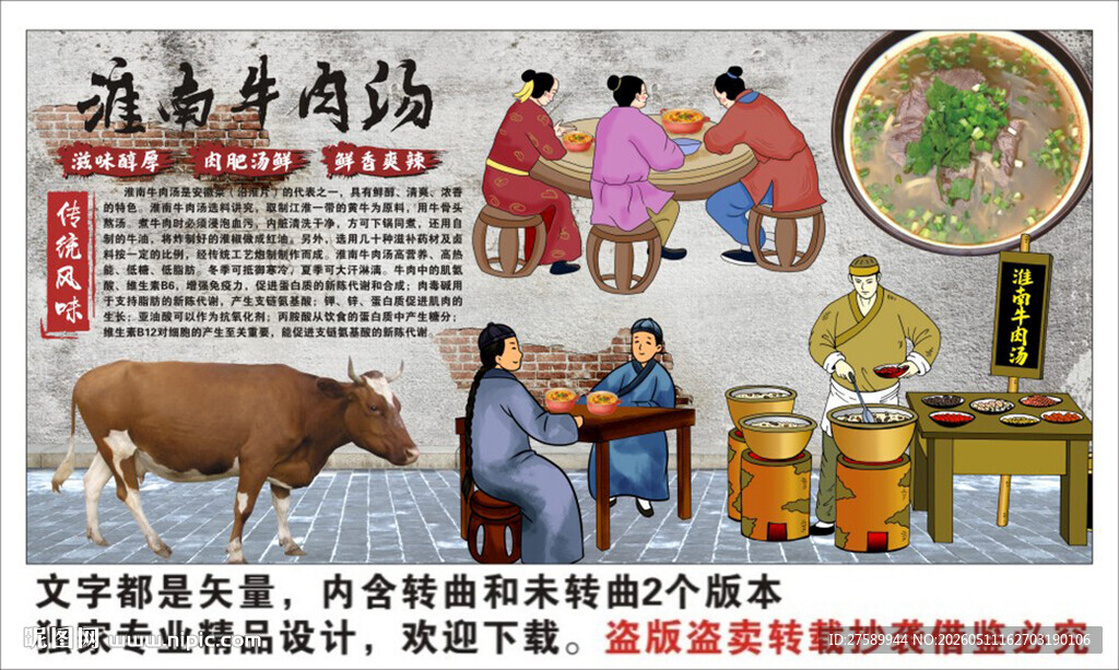 淮南牛肉汤背景墙装饰画