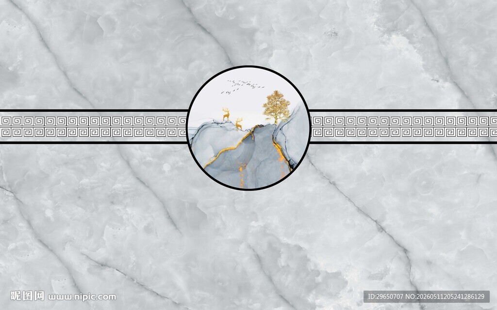 麋鹿山水石纹