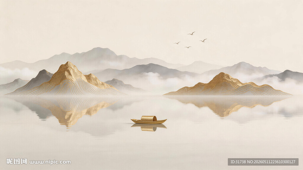 金色山水画背景墙