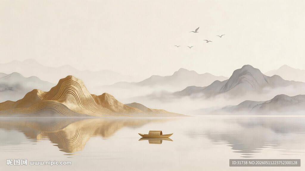 金色山水画背景