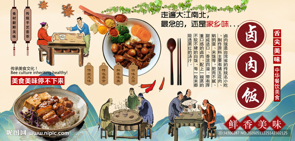 卤肉饭背景墙
