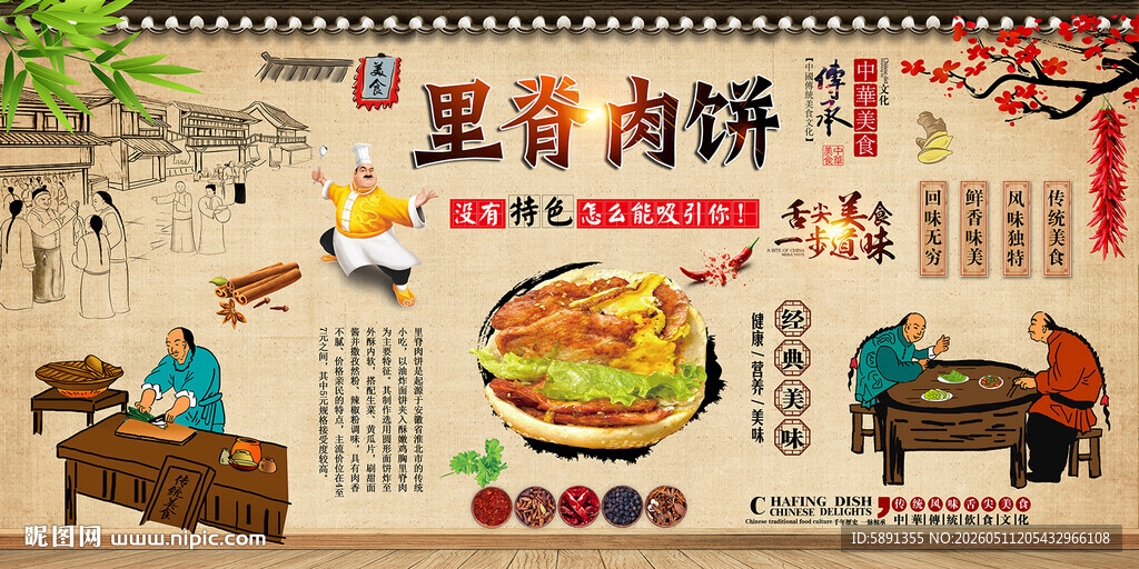 里脊肉饼背景墙