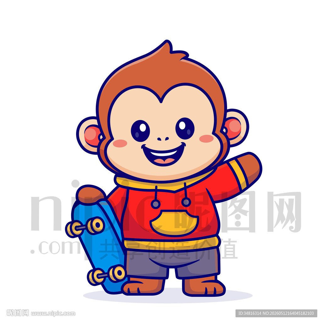 拿滑板的可爱小猴