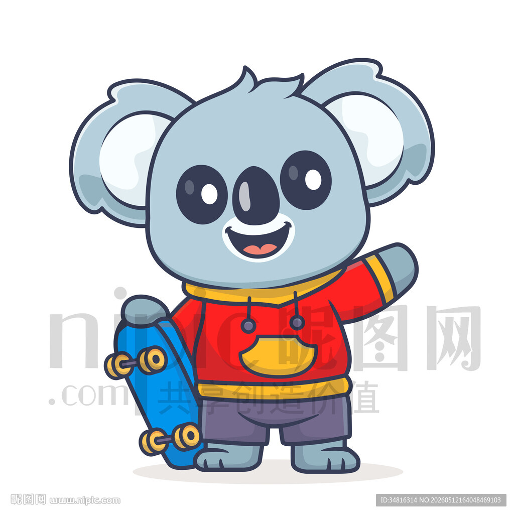 卡通考拉玩滑板
