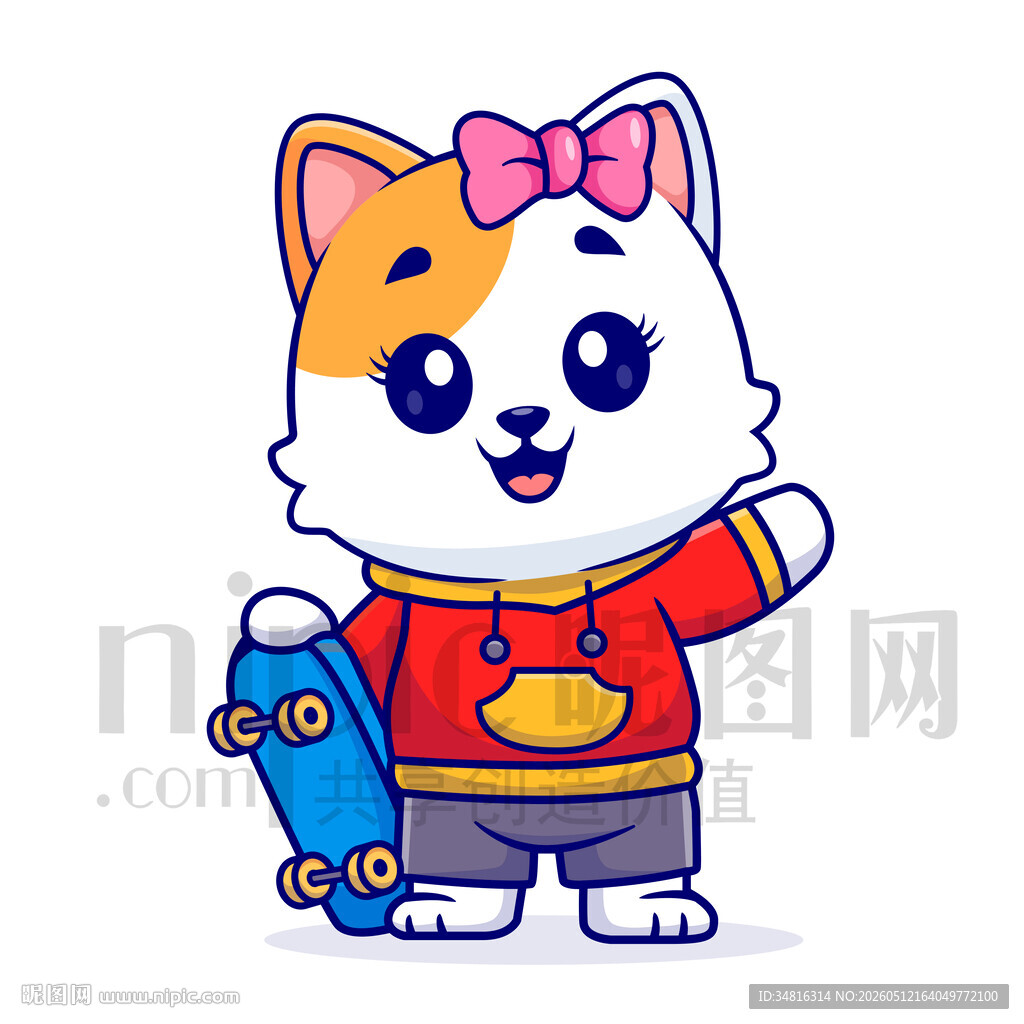 穿红衣的可爱滑板小猫