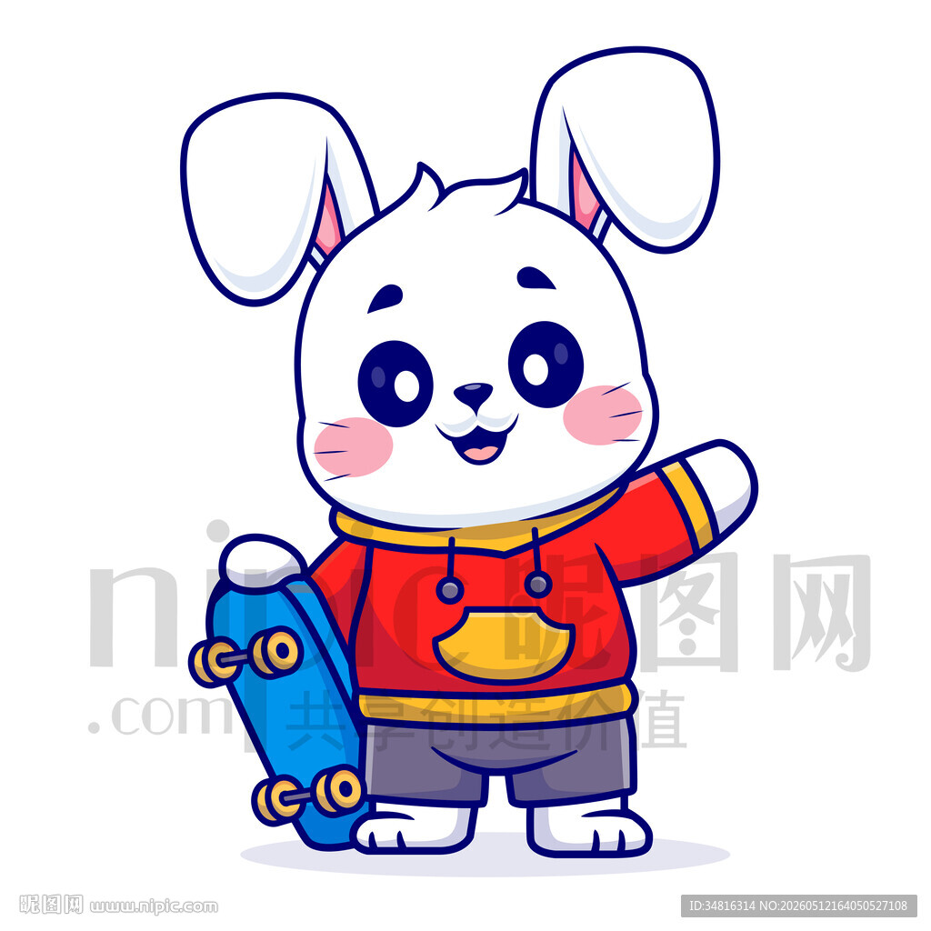 可爱兔子玩滑板