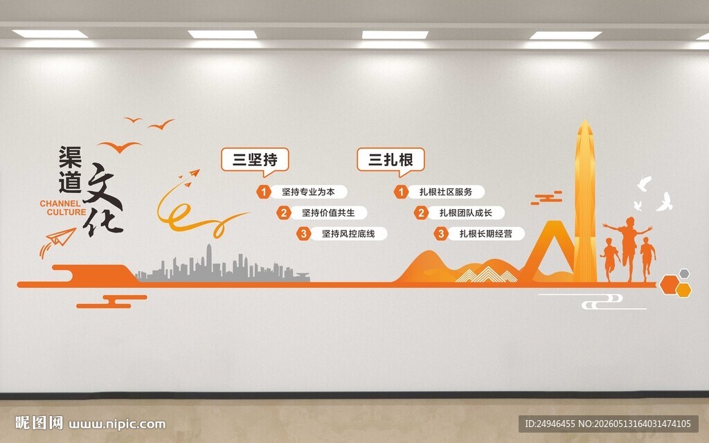 橙白极简平安主题文化墙设计展示