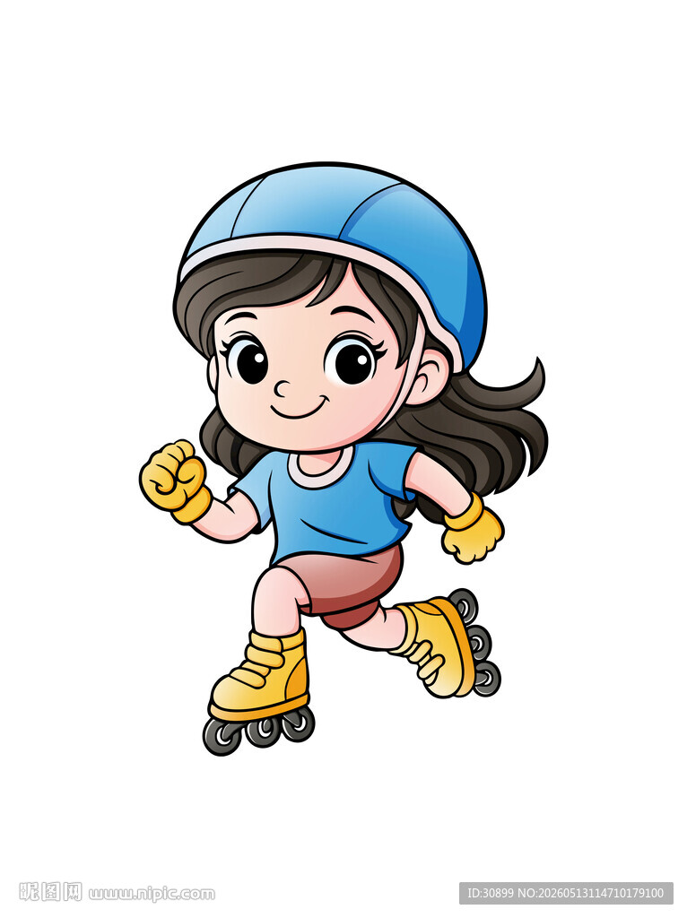 手绘卡通风格女孩溜冰滑冰元素