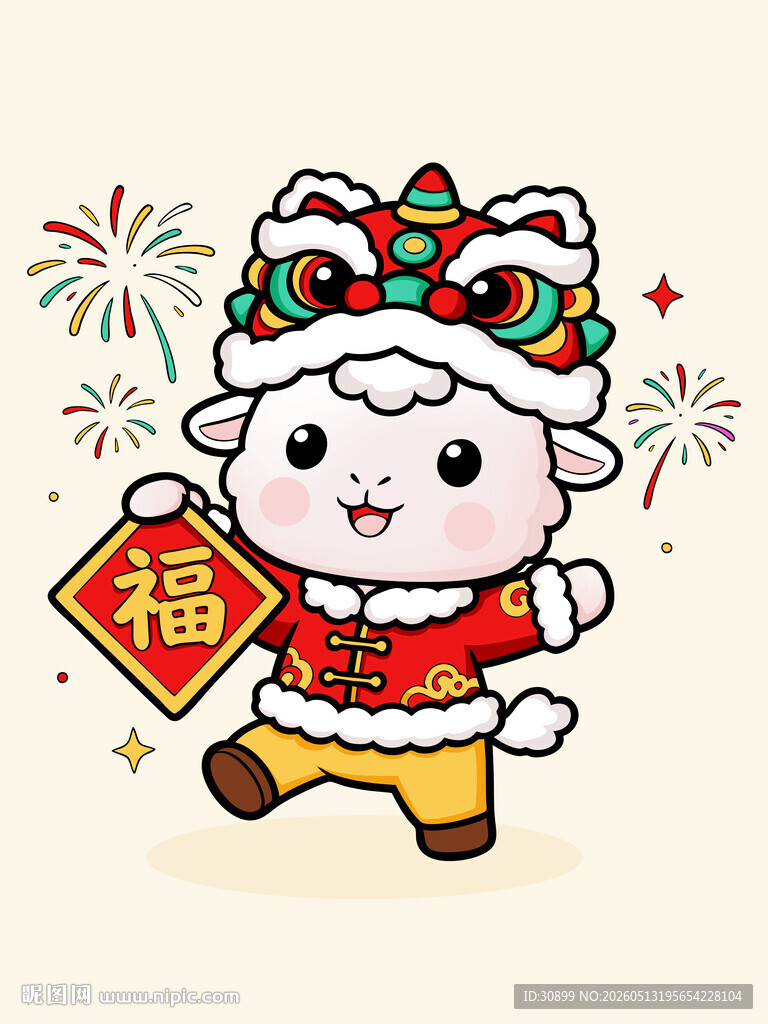 小羊贺岁春节送福羊年喜庆插画