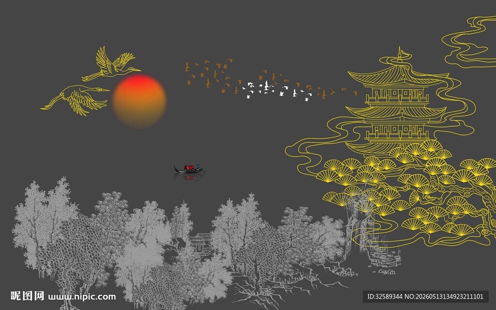 中式山水意境插画