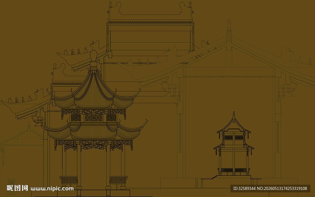 中式古建筑线稿图