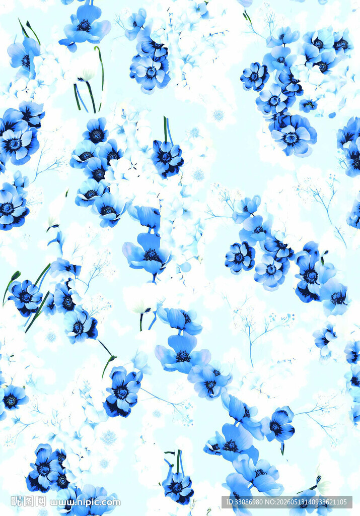 蓝白花卉图案背景
