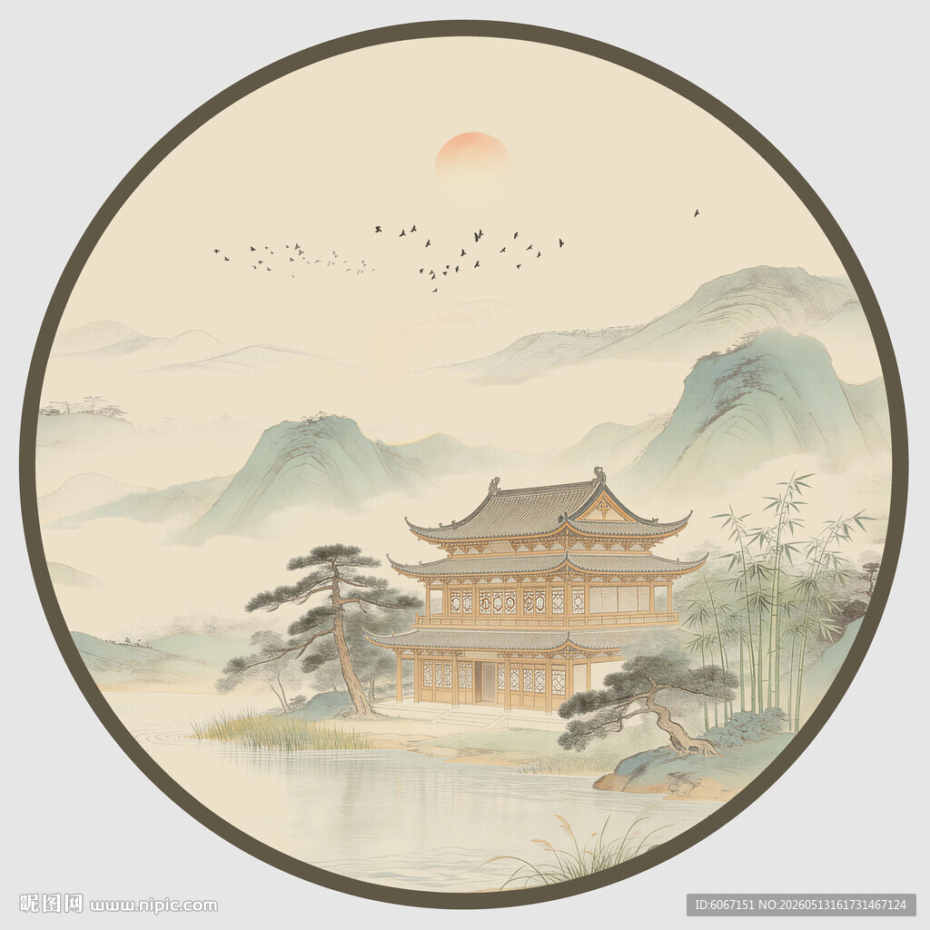 圆形山水画