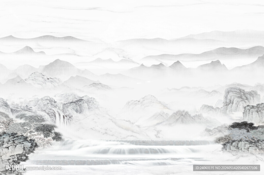 中式屏风山水画
