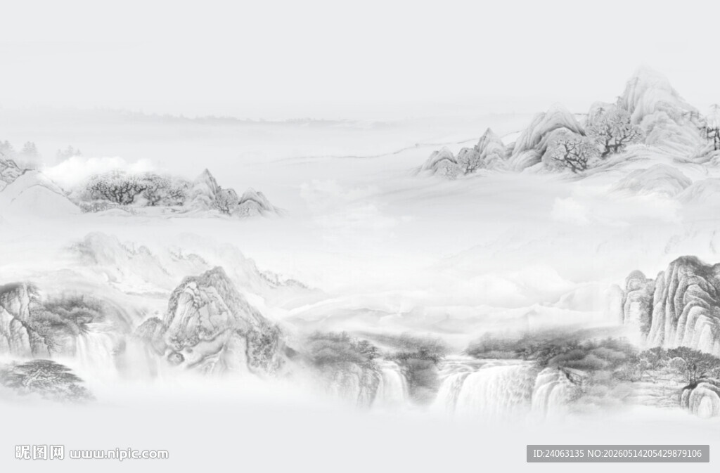 中式屏风山水画
