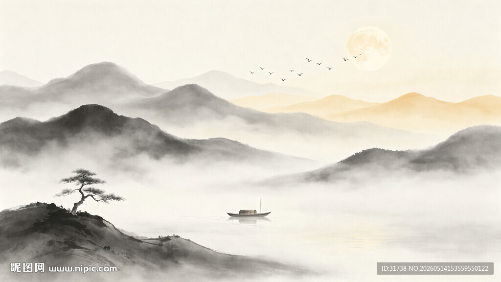 水墨山水间意境山水画