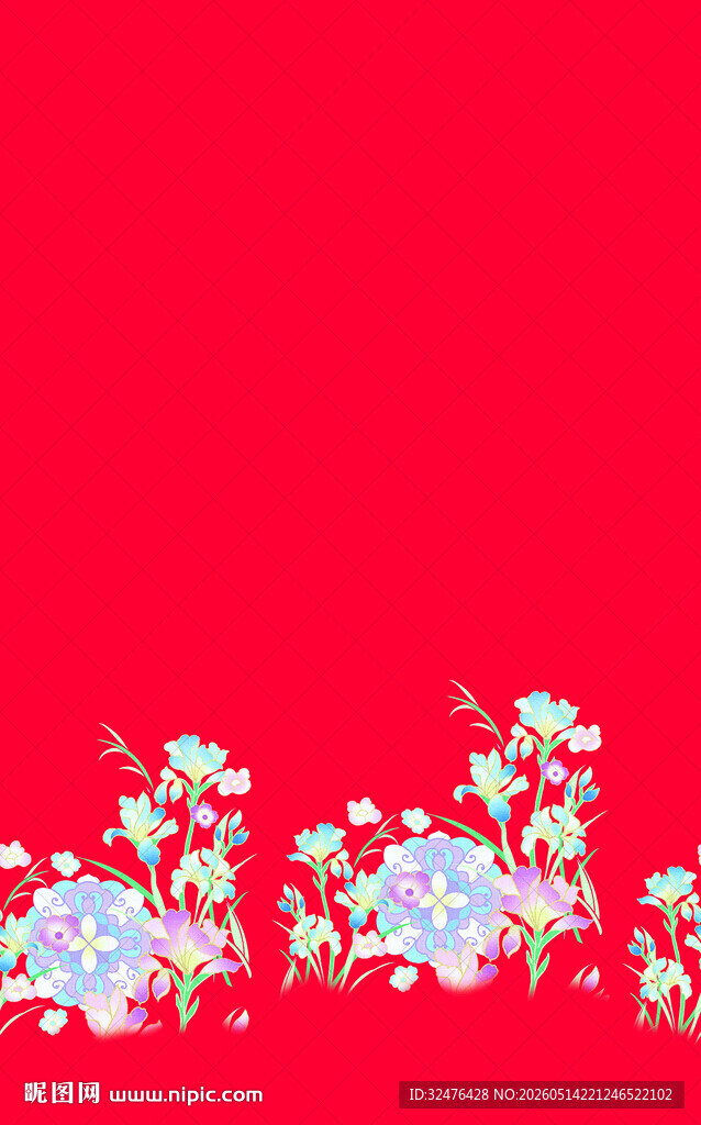 红色背景花卉汉服