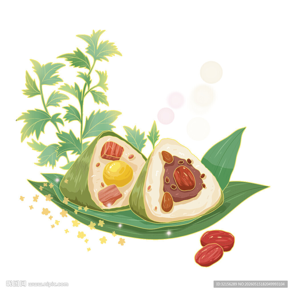 美味粽子与粽叶红枣相伴