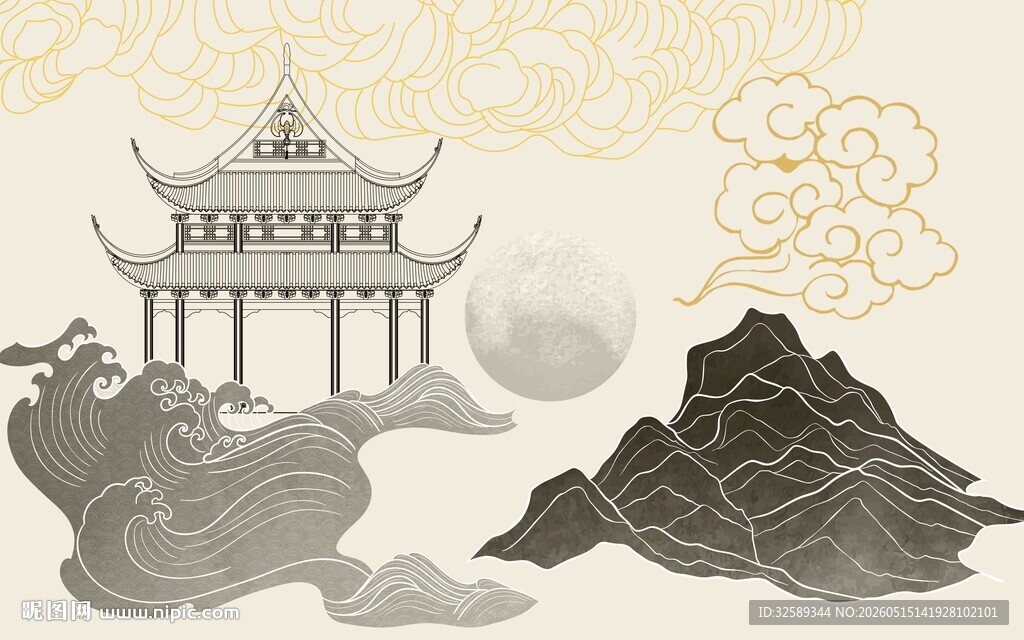 古风山水亭阁意境图