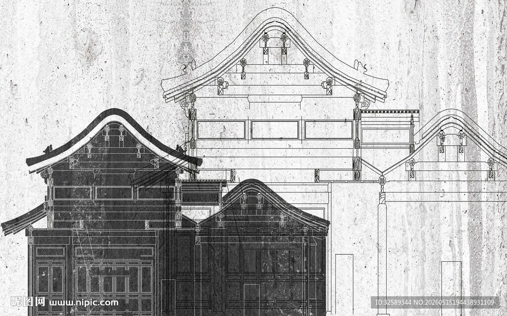传统中式建筑手绘图