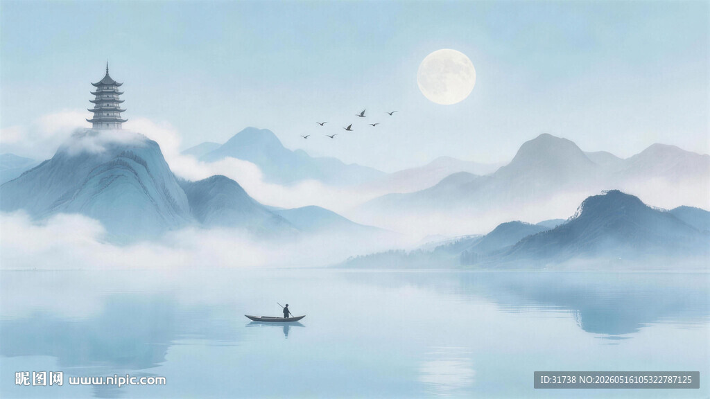 中式水墨山水画