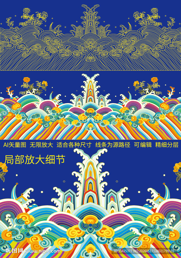 龙袍官服海水江崖包装海报刺绣纹
