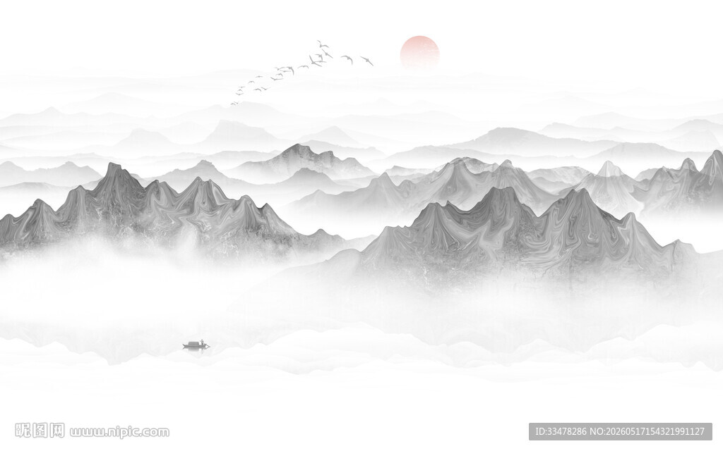 抽象水墨山水画