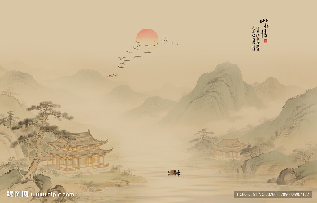 中式古风古典山水画背景