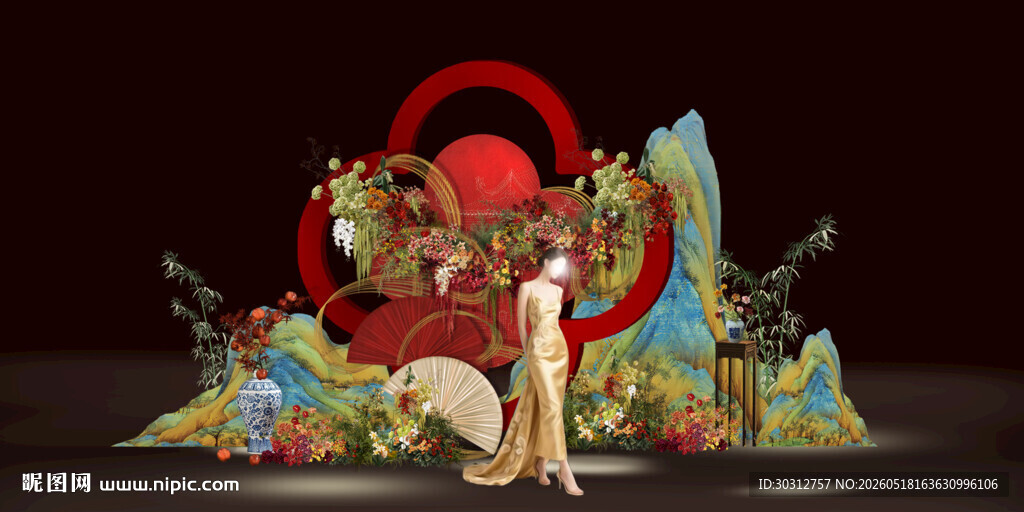 奇幻国风场景中的曼妙女子