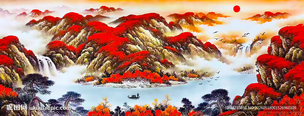鸿运当头山水背景墙