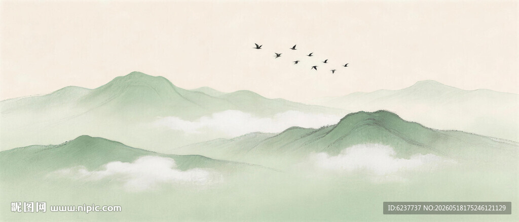 新中式水墨国画山水背景墙壁画