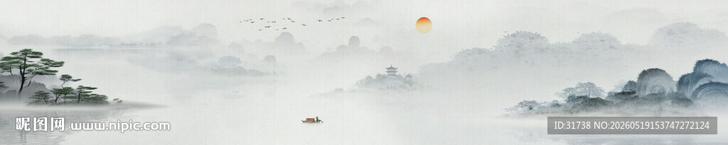巨幅意境水墨山水画