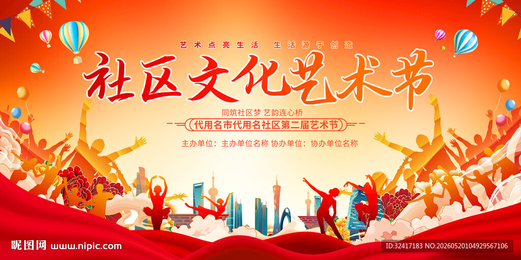 社区文化艺术节活动背景展板