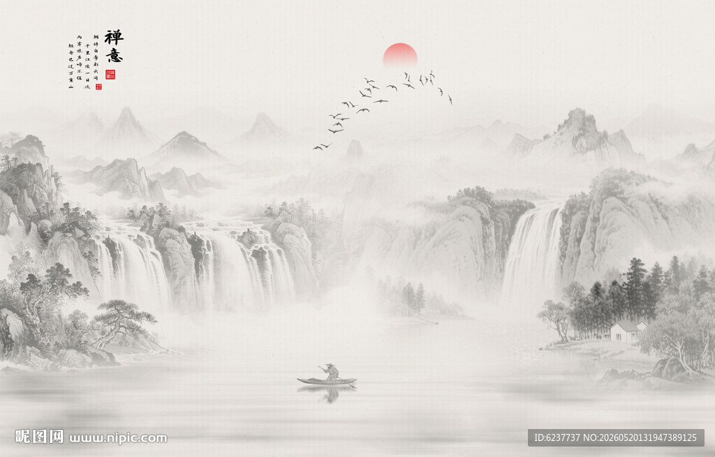 禅意国画水墨山水画