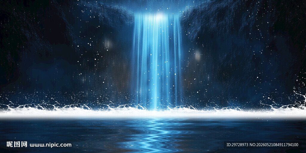 梦幻蓝色瀑布夜景