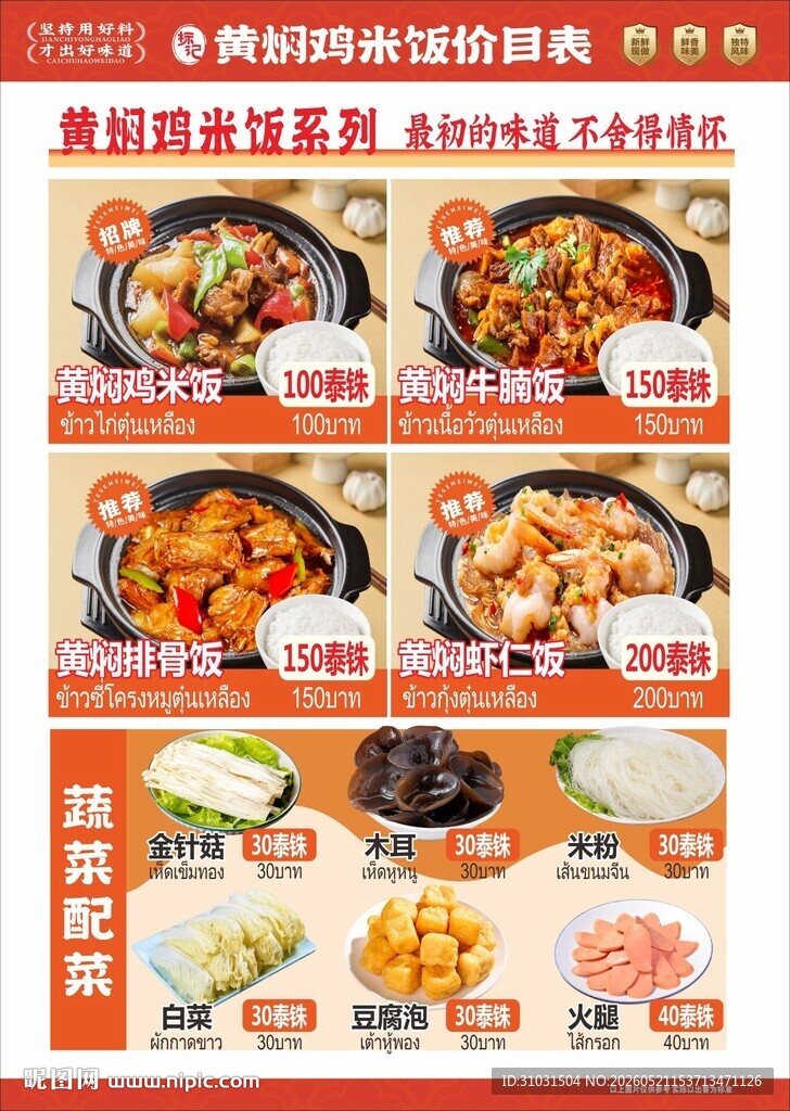 黄焖鸡米饭价目表