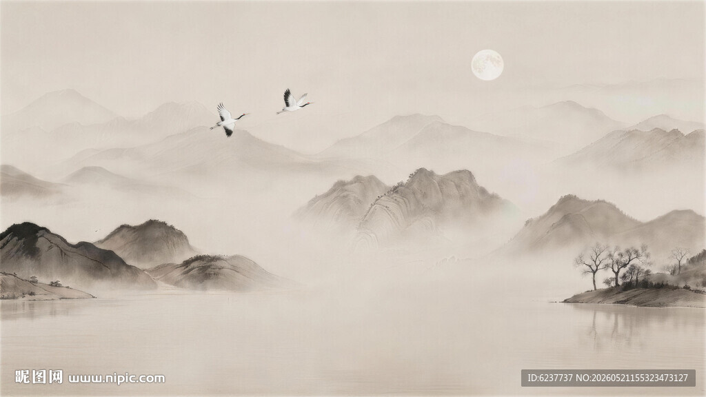 新中式水墨山水画背景墙
