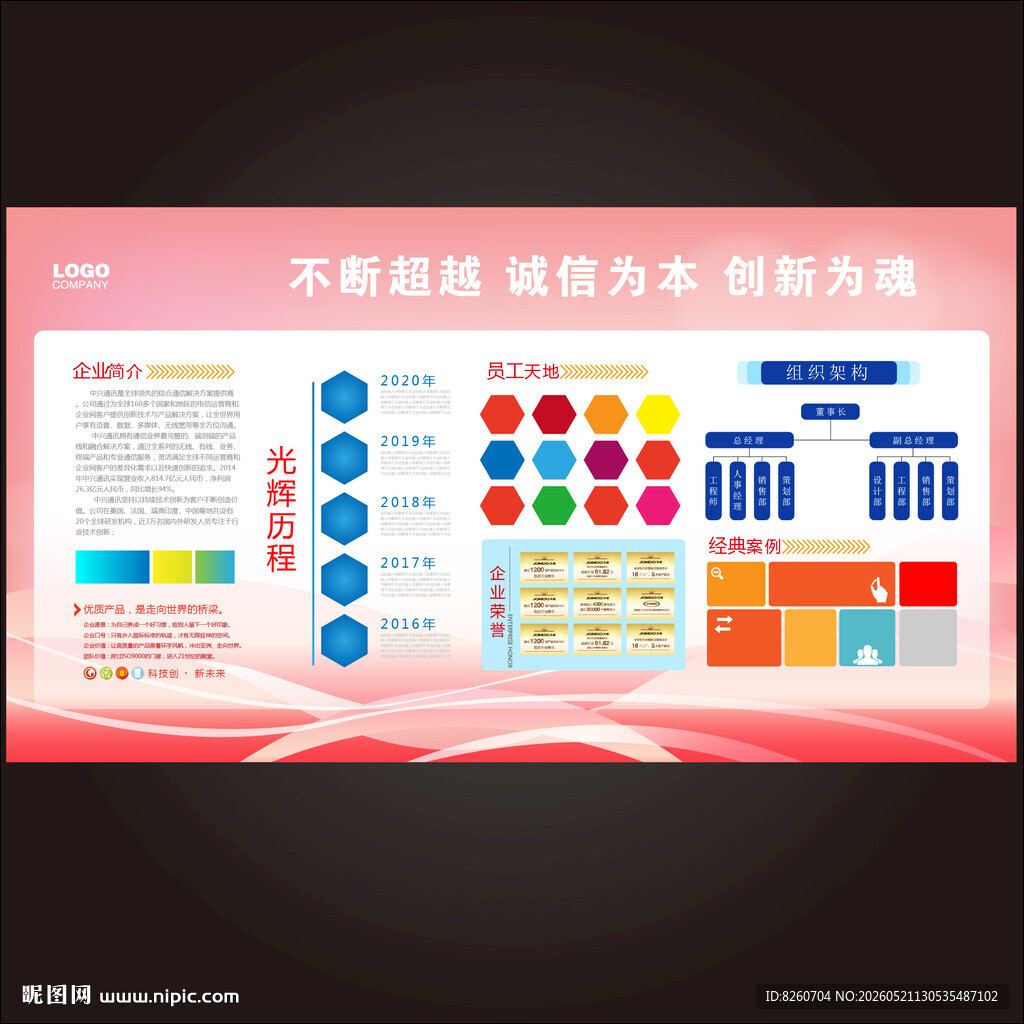 红色企业简介展板