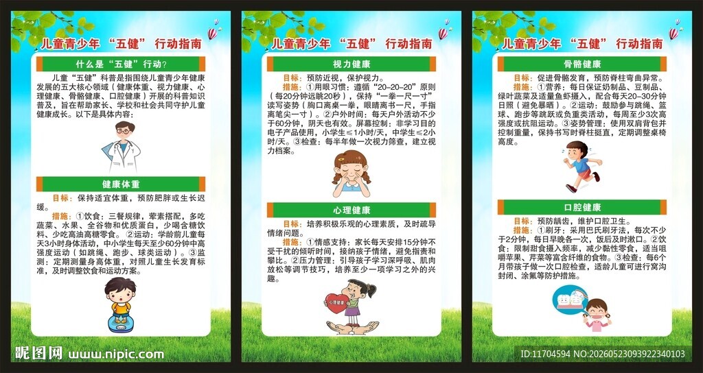 儿童青少年五健行动指南展板