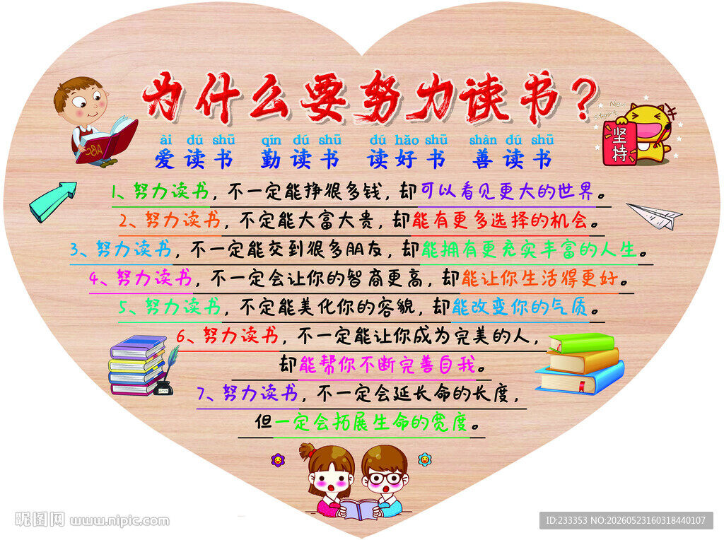 儿童读书原因心形展板