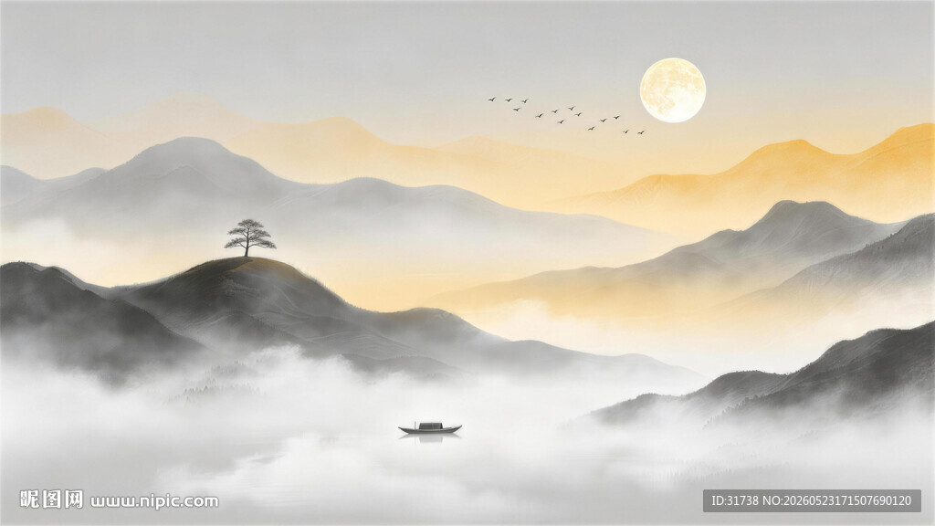水墨山水背景墙
