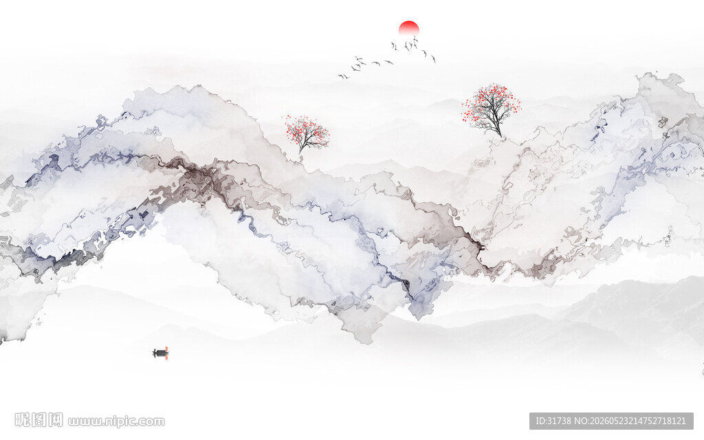 抽象水墨山水画