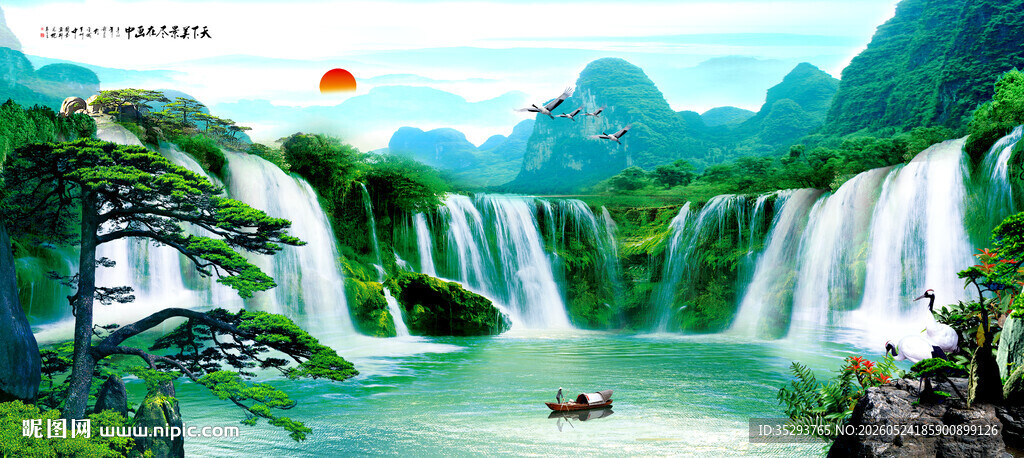 瀑布风景画