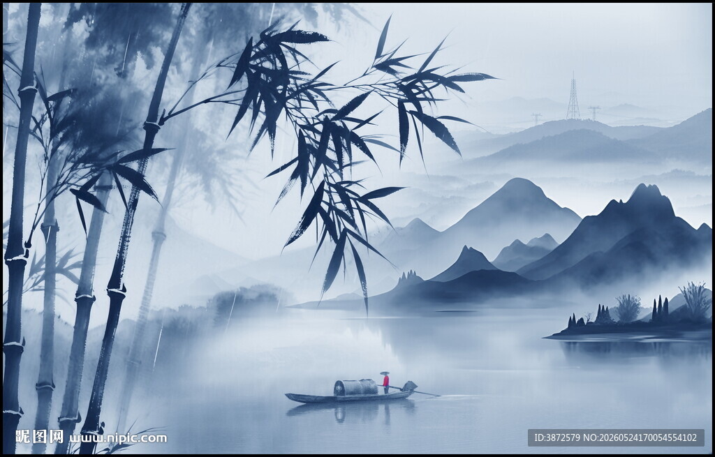 蓝色水墨画