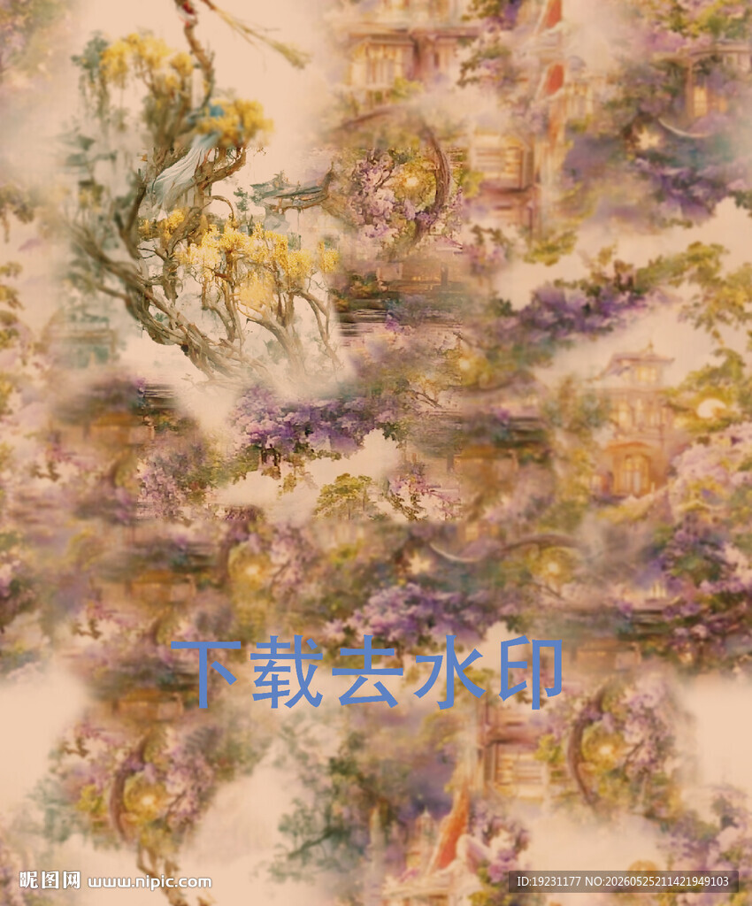 中式古典风山水花纹面料