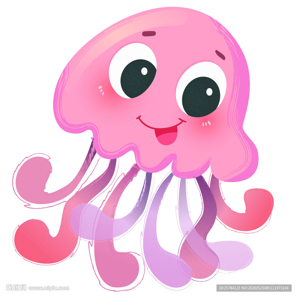 粉色水母海洋动物可爱卡通插画
